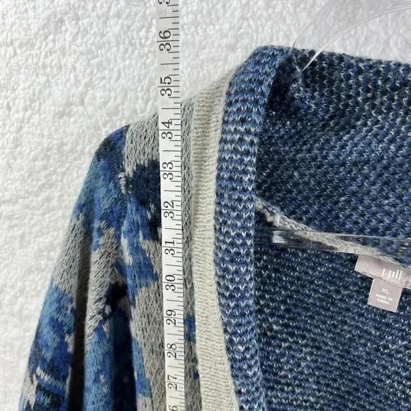J Jill Vintage 1XL Wool Blend Gray Blue Floral Cardigan Pockets Grandmacore - Picture 7 of 12